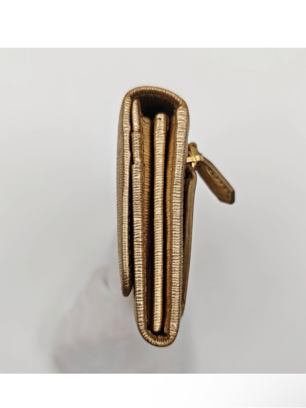 Prada Metallic Gold Saffiano Leather Flap Wallet - Picture 13 of 14